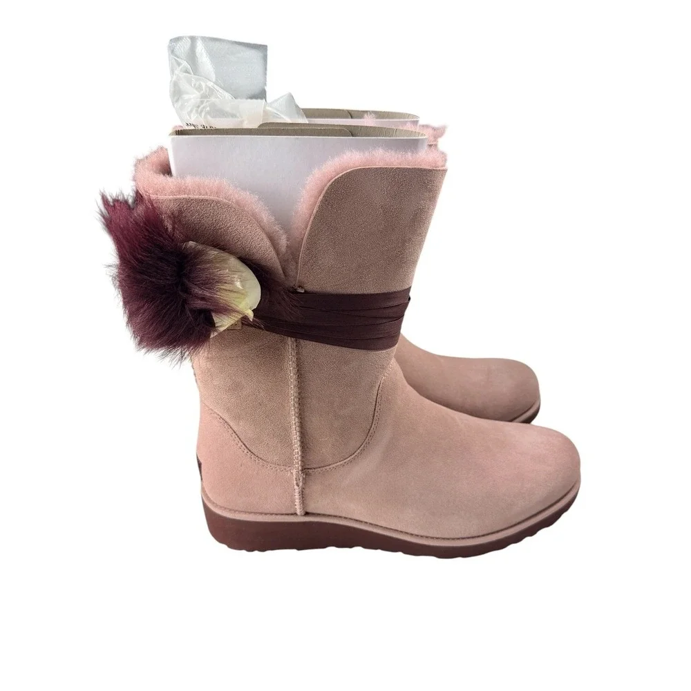 UGG Brita Boots Dusty Rose Suede Pom Pom Mid Calf Winter 1018518 Size 11 NEW